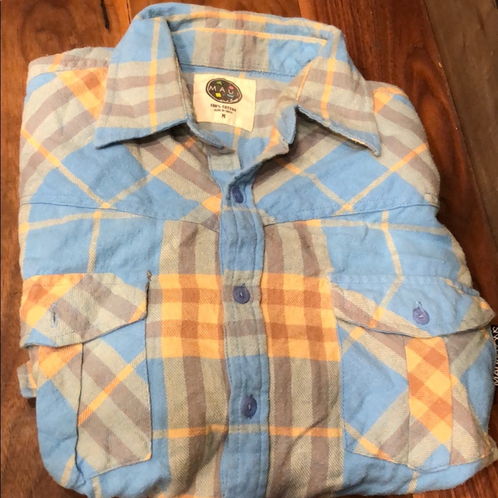 Long sleeve blue and yellow flannel size medium - Picture 1 of 3
